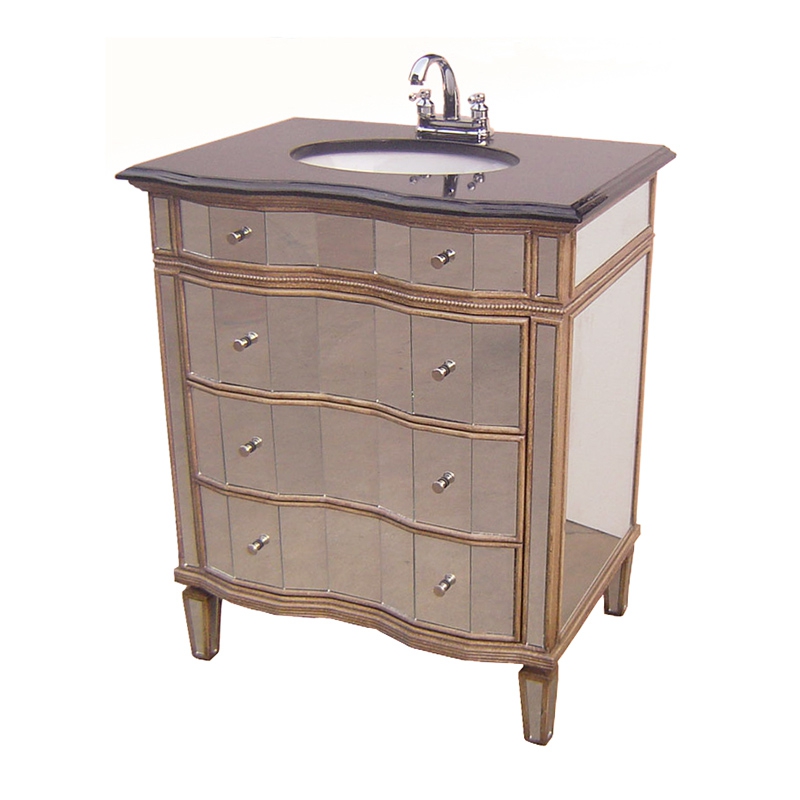 Modern mirror bathroom vanity, 32 Inch Bathroom Cabinet with 3 Big Drawers,Solid Wood Mirror Surface